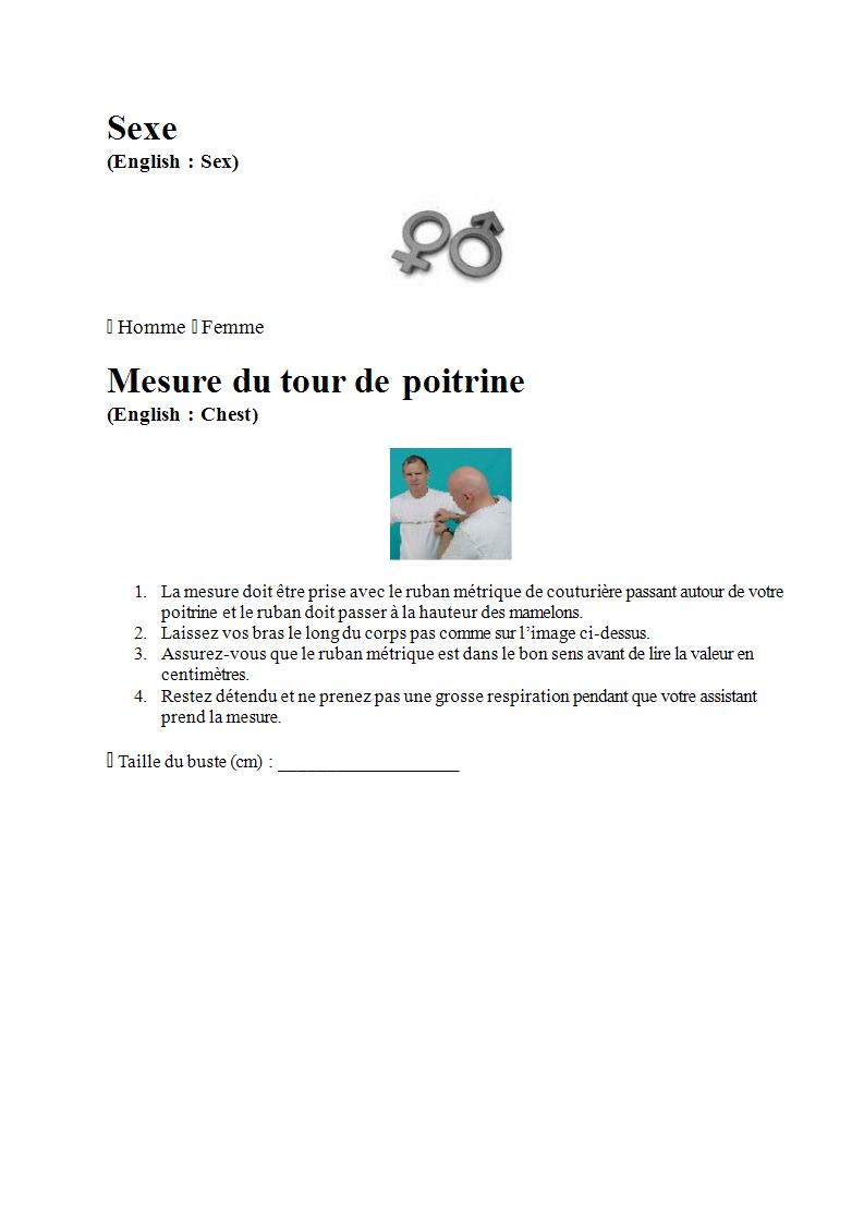 Seaskin : Document traduit en français vous permettant de prendre les mesures