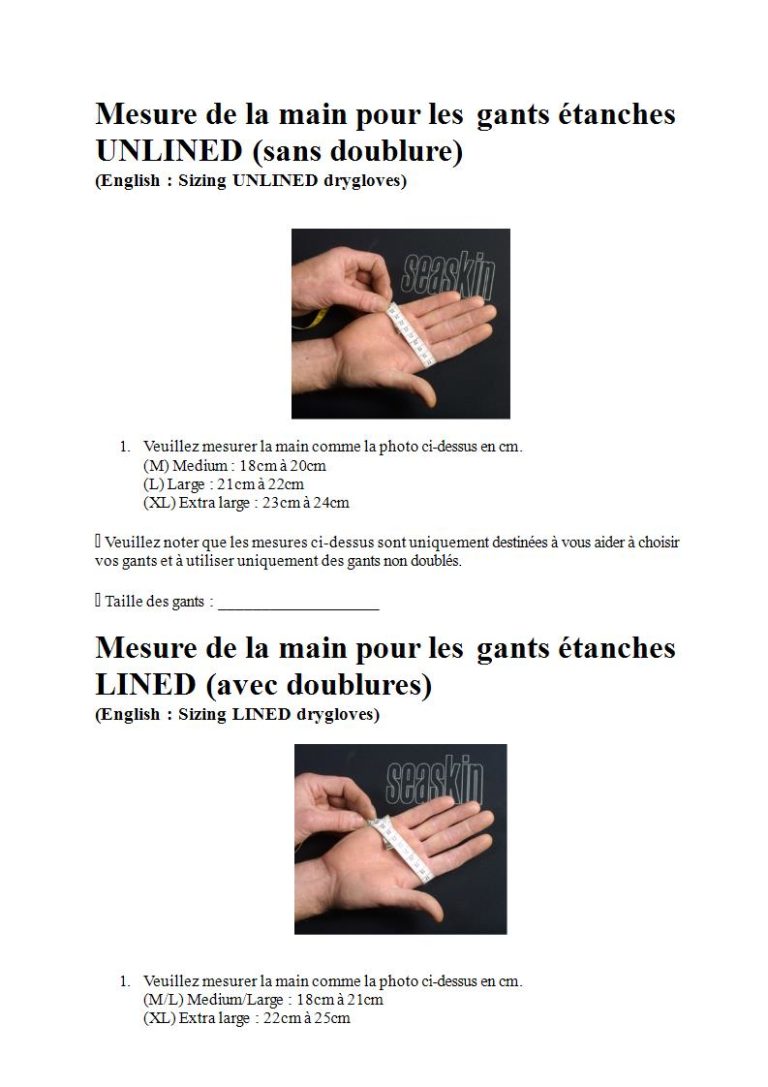 Page 11 - Prendre les mesures pour la combinaison étanche, les gants et la cagoule (en français)