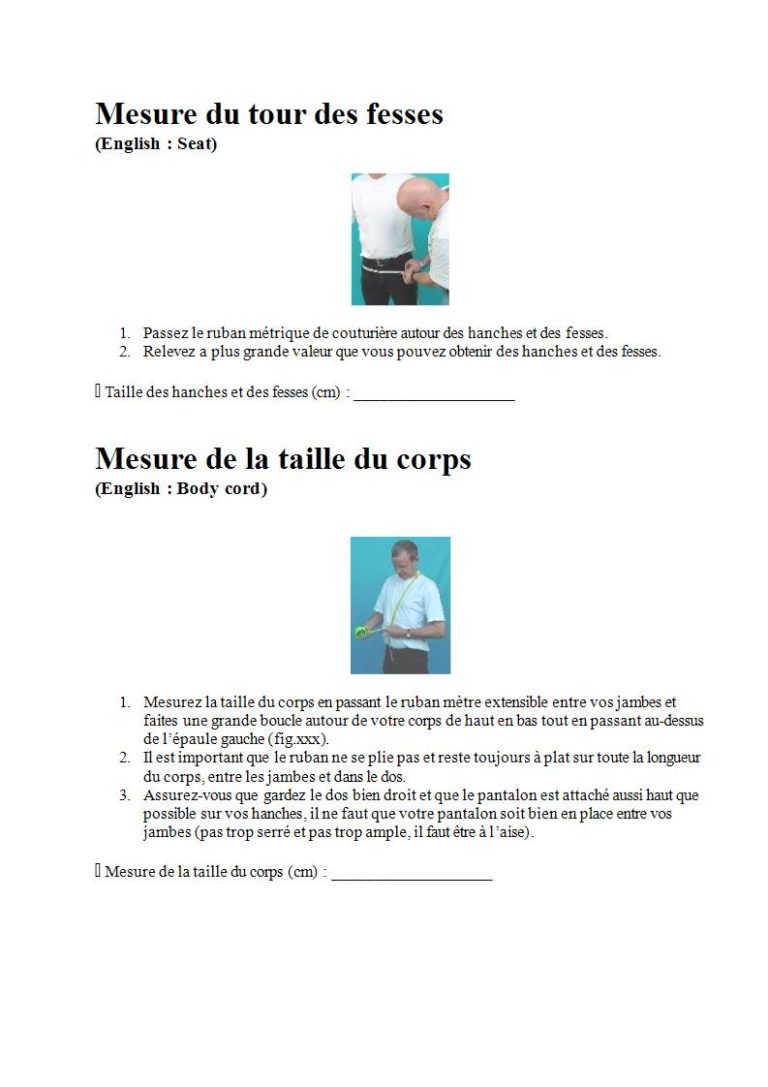 Page 4 - Prendre les mesures pour la combinaison étanche, les gants et la cagoule (en français)