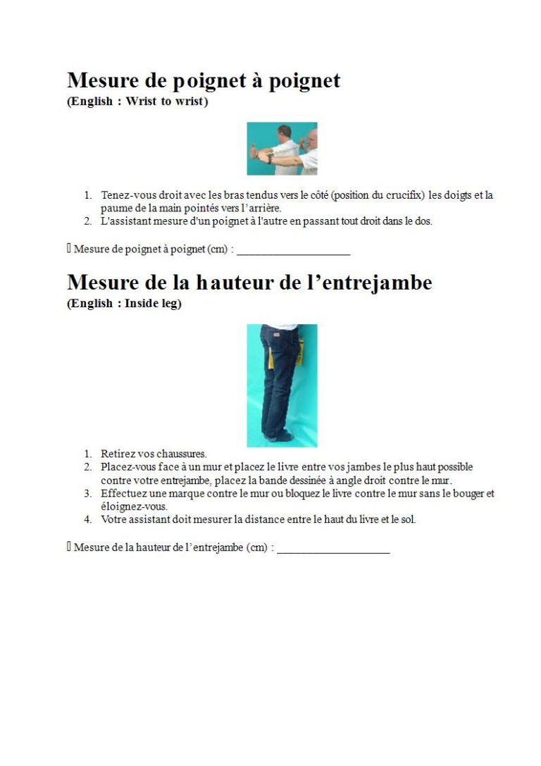 Page 5 - Prendre les mesures pour la combinaison étanche, les gants et la cagoule (en français)