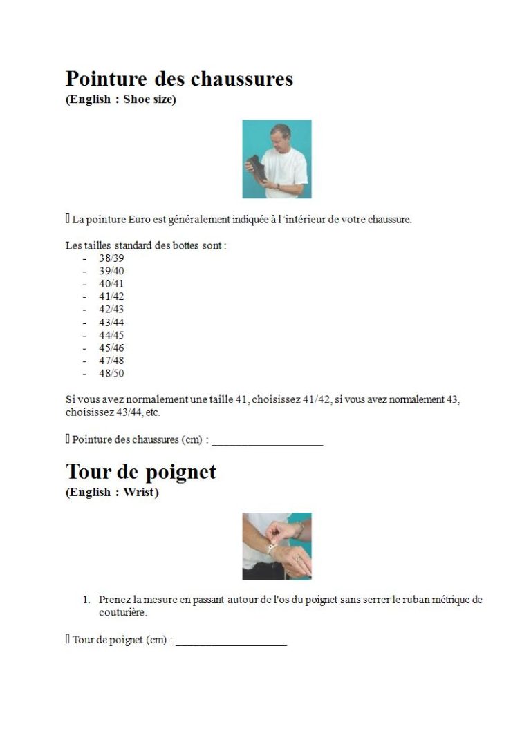 Page 6 - Prendre les mesures pour la combinaison étanche, les gants et la cagoule (en français)