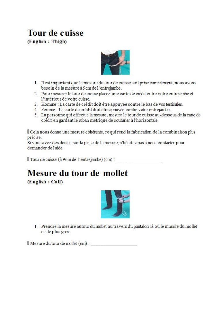 Page 8 - Prendre les mesures pour la combinaison étanche, les gants et la cagoule (en français)