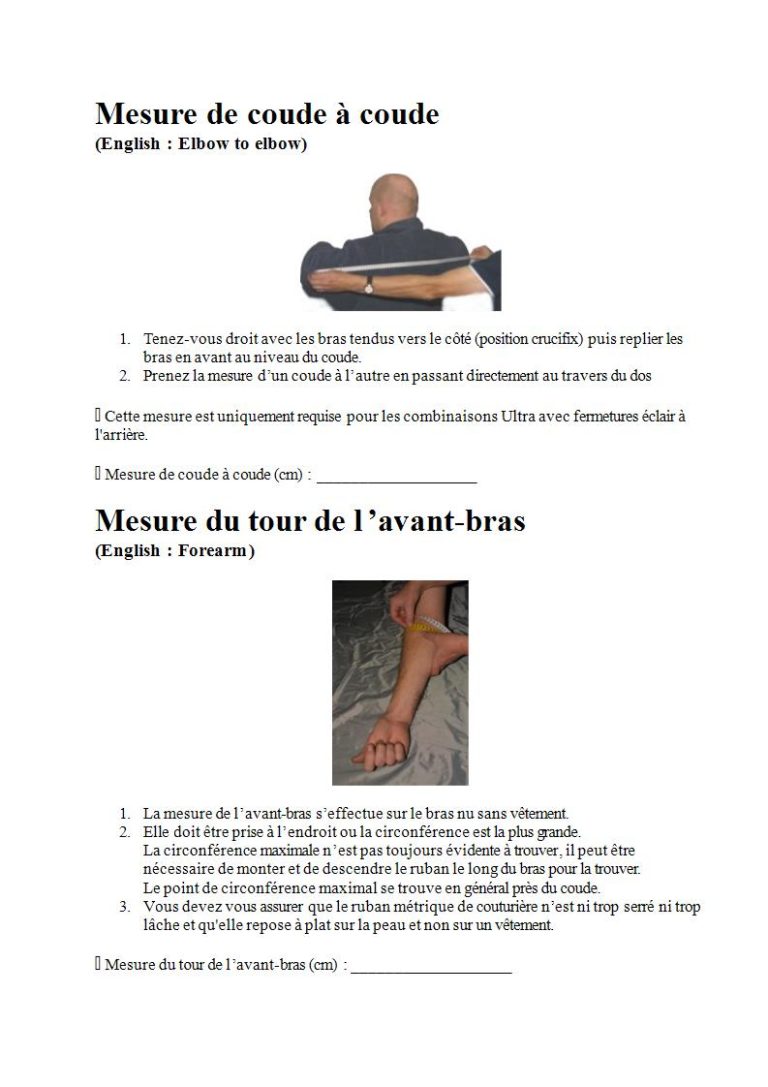 Page 9 - Prendre les mesures pour la combinaison étanche, les gants et la cagoule (en français)